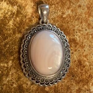 Sterling Silver, Mother of Pearl and Marcasite Pendant Vintage